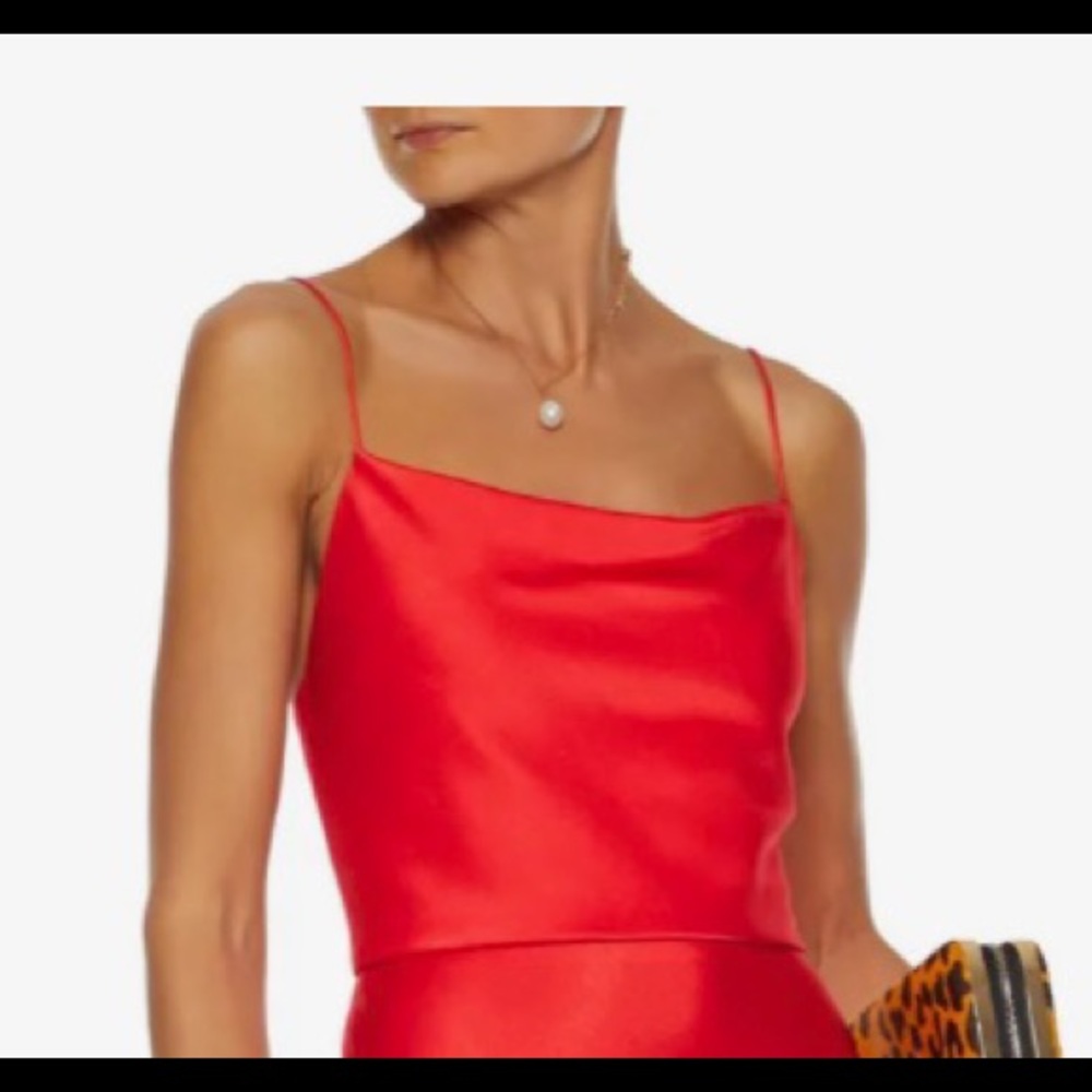 Alice and Olivia cropped draped satin crepe cami